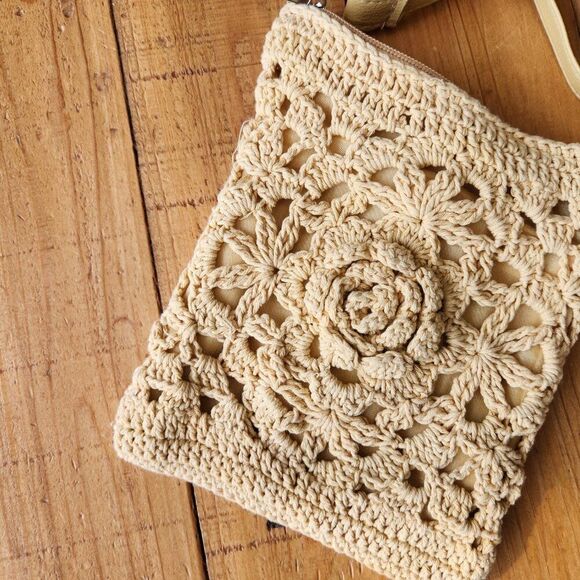 🌻cream crochet crossbody bag purse - Picture 2 of 7